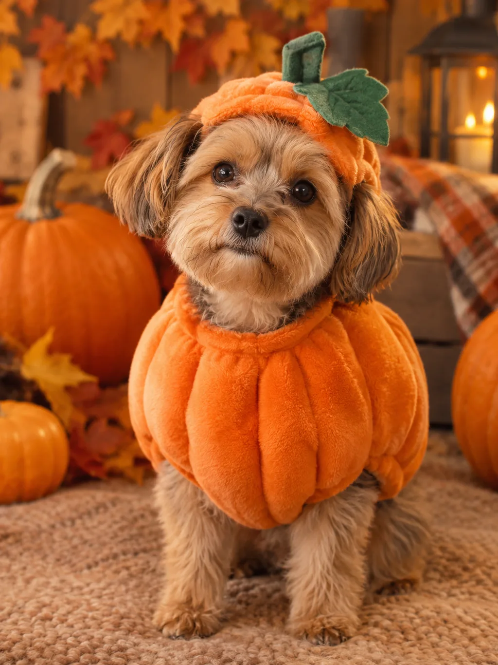 Pet wearing a pumpkin costume